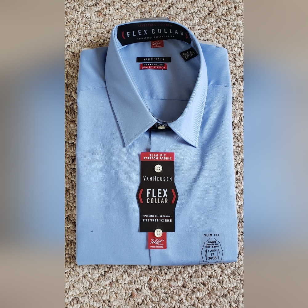 Van Heusen Slim Fit Flex Collor Dress Shirt Men Blue Frost XL 17-34/35